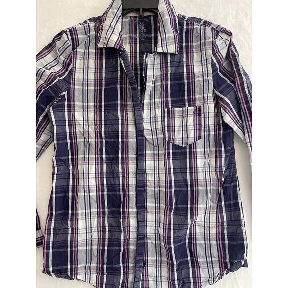 Victorias Secret Sz S Hidden button front multi stripe Purple shirt Casual Women - Picture 7 of 11